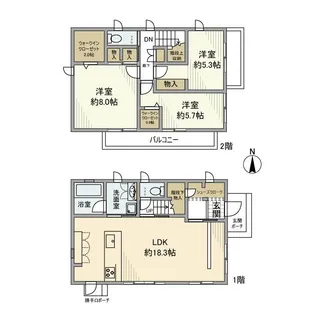 神奈川県横浜市旭区鶴ケ峰2【一戸建】の間取り