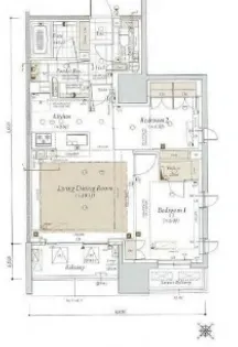 日比谷線 築地 徒歩1分 2LDK 高級分譲 好立地 更新可【6階】の間取り