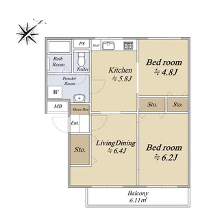 浜田山リッツハウス【2階】の間取り