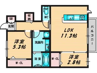 アドラブール瓜生堂【1階】の間取り
