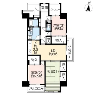 UR多摩ニュータウン長池公園せせらぎ通り南【6階】の間取り