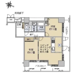 ウェルブ六甲道1番街【6階】の間取り