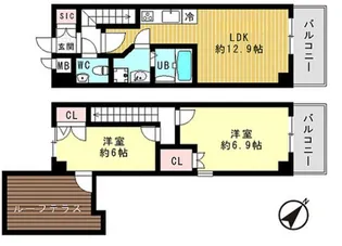 ピュアドーム博多リバーサイト【6階】の間取り