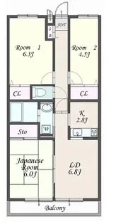 アビターレオオミヤ【2階】の間取り