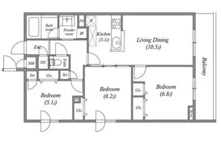 プライムガーデン若木【1階】の間取り