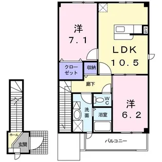 アンソレイエ アヴェニューB【2階】の間取り