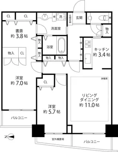 河田町ガーデン【16階】の間取り