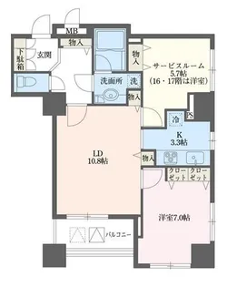 ドゥーエ横浜駅前【13階】の間取り