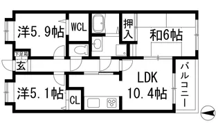 エーデル雲雀丘2番館【3階】の間取り