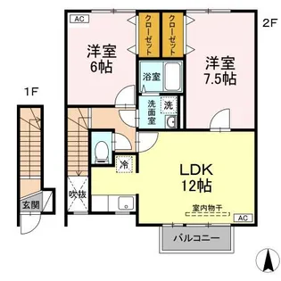 金ヶ崎町西根町裏【スイセイ】築21年【2階】の間取り