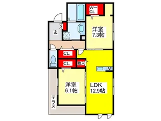 シエル クレール【1階】の間取り