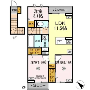 ハレカフア【2階】の間取り