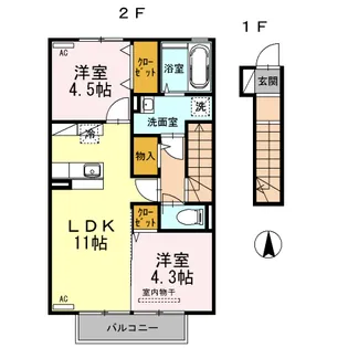グリーンハイツ四王司【2階】の間取り