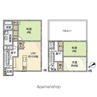 神奈川県横浜市中区本牧元町【一戸建】の間取り