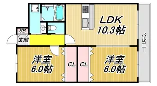 2LDKの間取り画像
