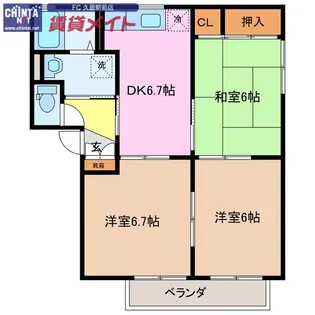 オークコートA棟【2階】の間取り