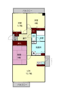 ローレルスクエア登美ヶ丘第1期 7番館【5階】の間取り