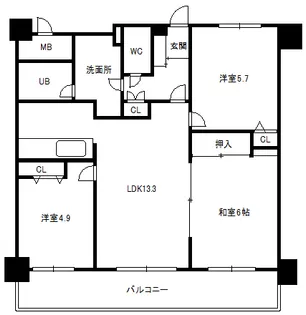 コープ野村西山鼻【4階】の間取り