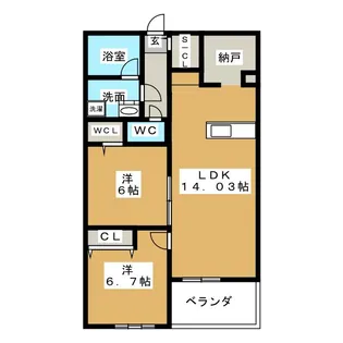 シャンブルクレール名城【2階】の間取り