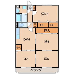 リバーサイド月崎B【3階】の間取り