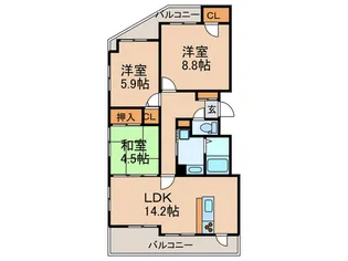 ホワイトスクエア長丘【6階】の間取り