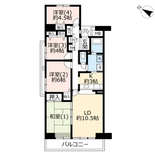 UR湘南ライフタウンパークサイド駒寄【7階】の間取り