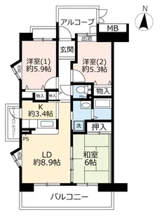 URアーバンラフレ鳩岡【1階】の間取り
