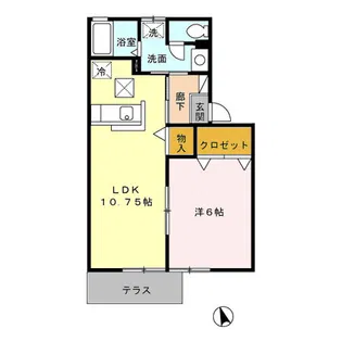 【ロイヤルタウン蓬沢 B】【1階】の間取り