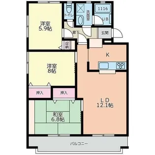 ル・ソレイユ弥勒寺【1階】の間取り