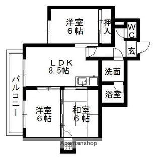 マンション旭ヶ丘【3階】の間取り