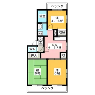ハイツハーベスト【1階】の間取り