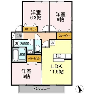 リビングタウン岩国 D棟【2階】の間取り