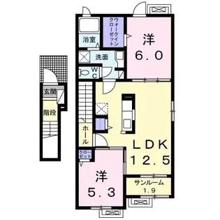 エバーグリーン高木B【2階】の間取り