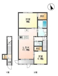 《2階角部屋》カサ・ベルデ【2階】の間取り