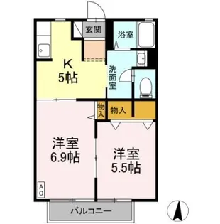 グリーンハイツ浜尾 A【2階】の間取り