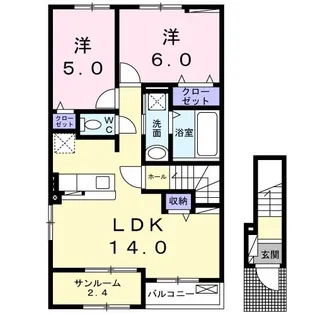 エヴァーグリーンD【2階】の間取り