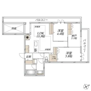 プラテリアコート市川【4階】の間取り