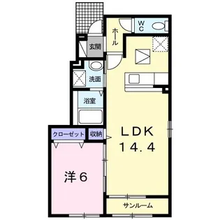 ウエスト プリムローズB【1階】の間取り