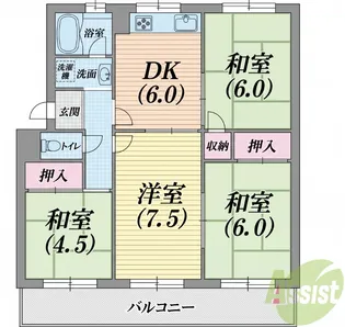 ひよどり台1団地7号棟【4階】の間取り