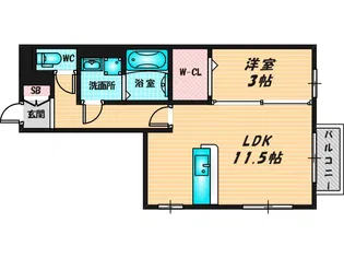 リヴェール長瀬【1階】の間取り