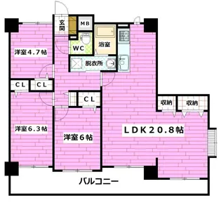 広島県広島市安芸区中野東1【マンション】の間取り