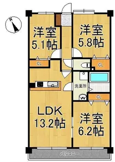 パークハイツ万代【3階】の間取り
