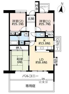 UR香里ヶ丘けやき東街【1階】の間取り