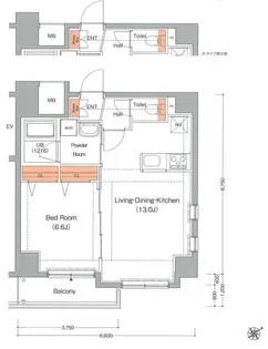 エストゥルースプラス東神奈川【6階】の間取り