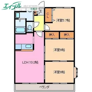 ツインハーティD1【1階】の間取り