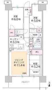 ブリリア草加グランスイート【11階】の間取り