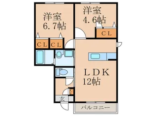 ディアコートハイツ B棟【1階】の間取り
