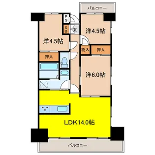 グランドハイツ城山【10階】の間取り