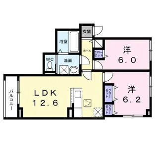 2LDKの間取り画像