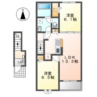 カーサ・アティラン A・B【2階】の間取り